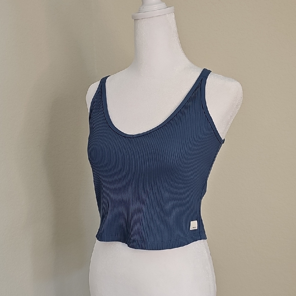 Vuori Ribbed V-Neck Crop Top Tank Criss Cross Back Size M